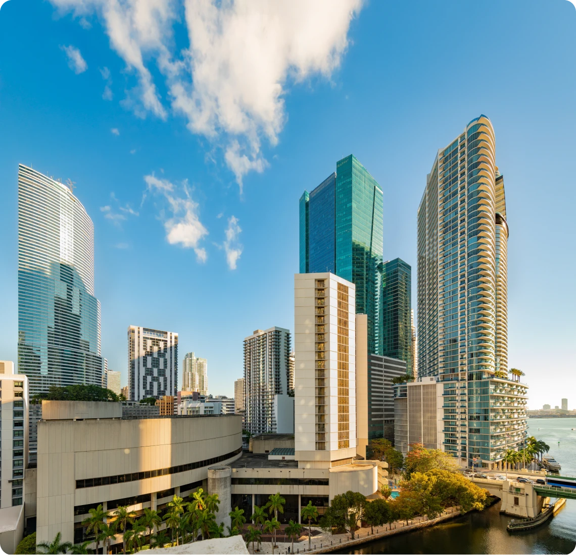City skyline with modern skyscrapers
